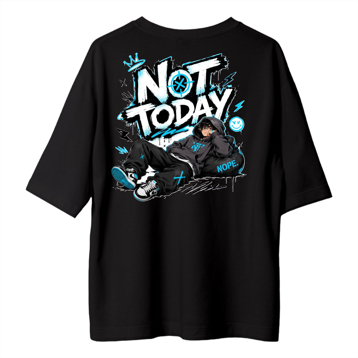Not Today Baskılı Oversize Tişört