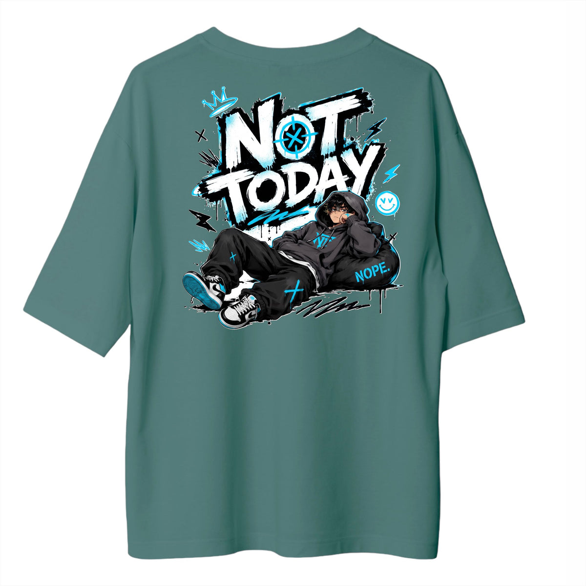 Not Today Baskılı Oversize Tişört