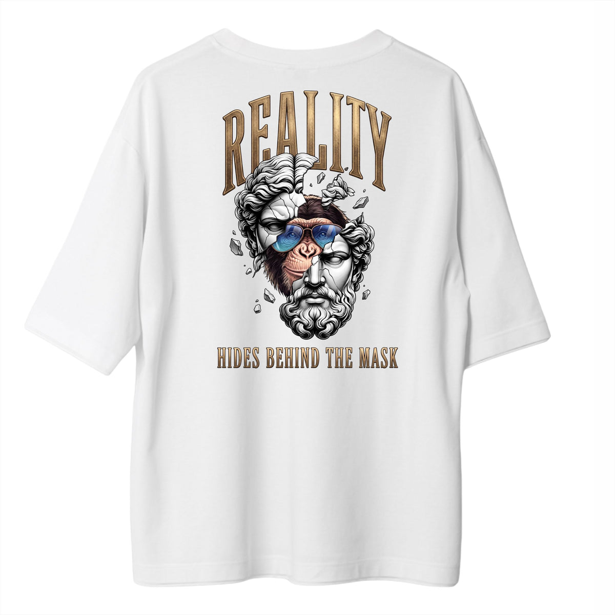 Reality, Hides Behind The Mask Baskılı Oversize Tişört