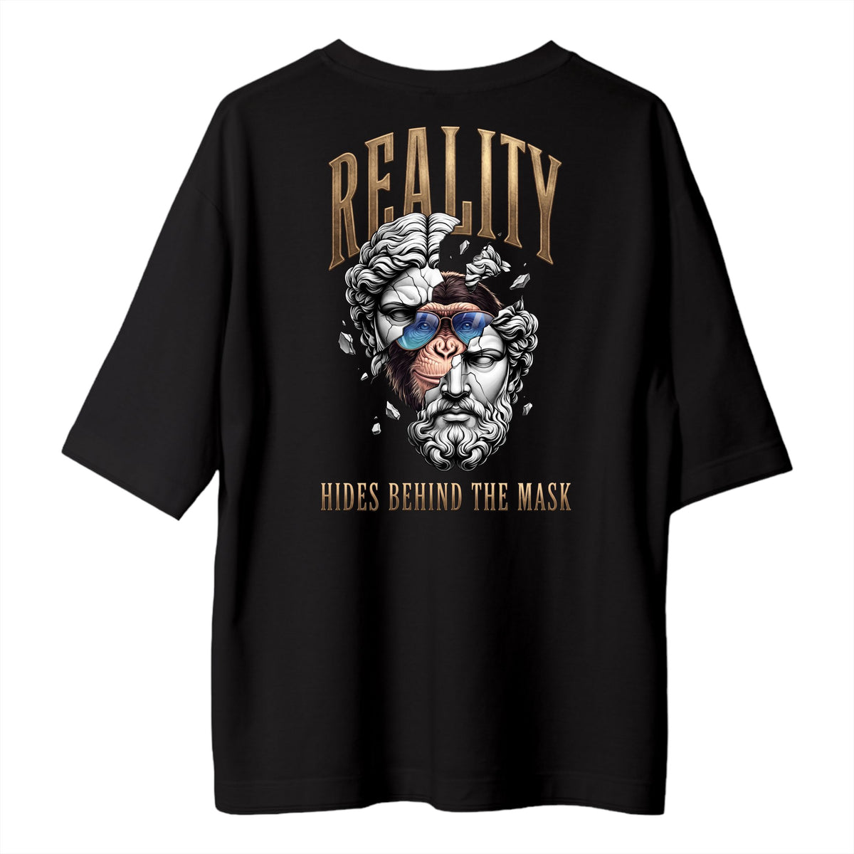 Reality, Hides Behind The Mask Baskılı Oversize Tişört